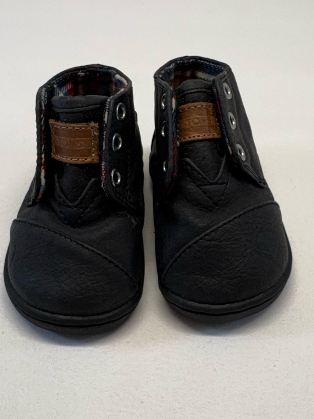 TOMS Tiny Botas Faux Leather High Top Booties Black Plaid 3T